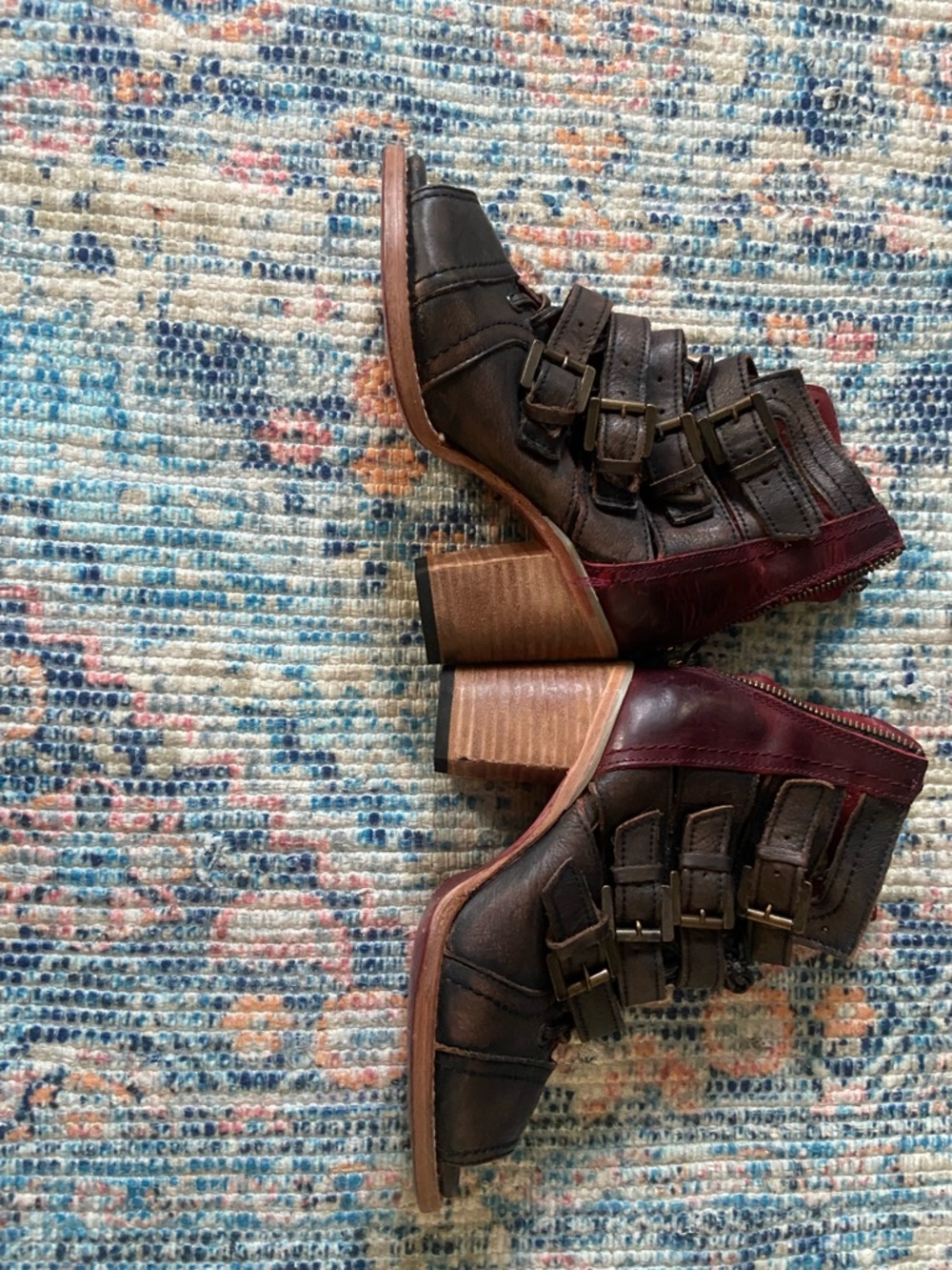 freebird Brown Multi-Strap Open-Toe Leather Sandals with Red Lining - Picture 4 of 6